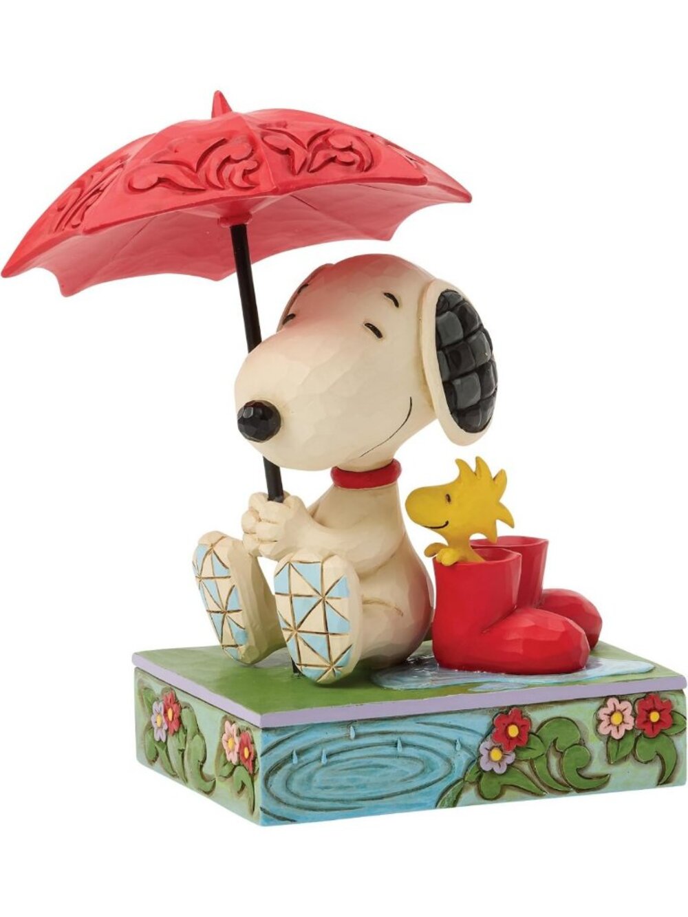 Snoopy Holding Umbrella Figurine for Woodstock, 5.35 Inch, Colorful Collectible